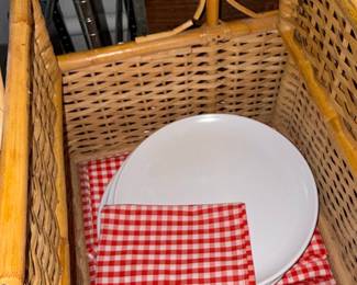 Wicker Picnic Basket with Red Gingham Linings