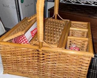 Wicker Picnic Basket with Red Gingham Linings