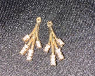 Pair of Gold-Tone Dangle Earrings with Faux Diamonds