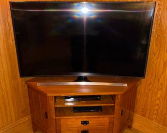 Solid Oak Mission Style Corner Media Console with Samsung 55-inch Curved Smart TV