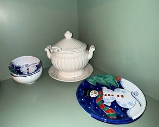Snowman Themed Ceramic Serving Set