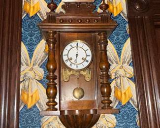 Antique German Walnut "Vienna Regulator" Wall Clock with Eagle Finial