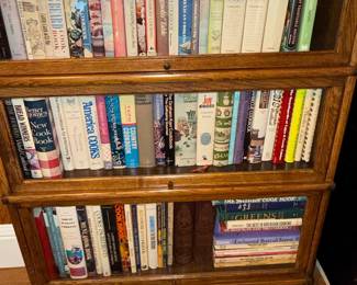 Oak Barrister Bookcase with Assorted Vintage Cookbooks