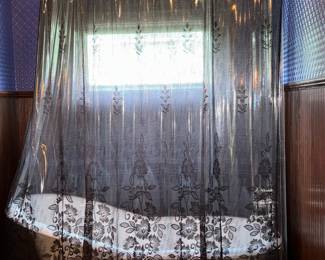 Black Lace Shower Curtain with Clear Vinyl Liner and Attached Valance