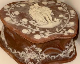 Incolay Stone Cameo Trinket Box with Romantic Scene