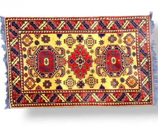 161 HandmadeTurkmenWoolRugwGeometricTribalPattern
