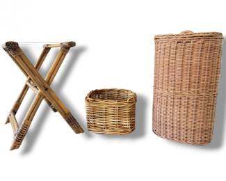 99 BambooLuggageRackWickerPicnicBasketHamper3PcSet