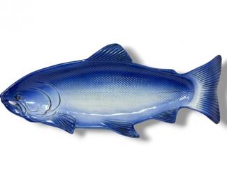 159 LargeBlueCeramicFishPlatterSignedCaralyn
