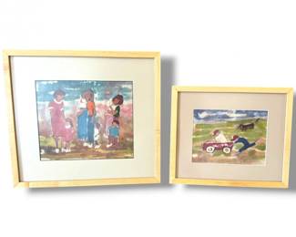 70 FramedFolkArtPrintsSignedBerniceChildrenScenes