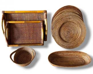 122 AssortedWovenWickerServingSetPlatesTraysBasketPlatter