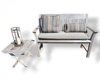 64 OutdoorWoodBenchwCushionsFoldingSideTableLantern