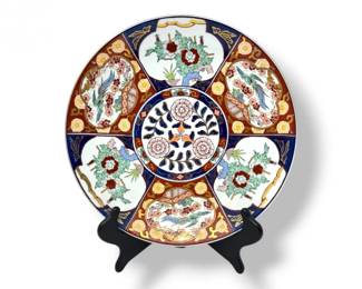 6 VintageGoldImariHandPaintedWallPlatewStand