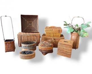 60 LargeMixedWovenBasketsVariousSizesStylesShapes