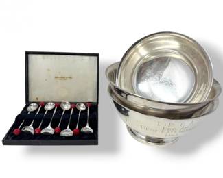 96 GorhamSilverplateRevereBowlsAbercrombieFitchMuddlerSet