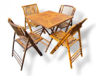 164 FoldingBambooStylePatioSetwSquareTableFourChairs