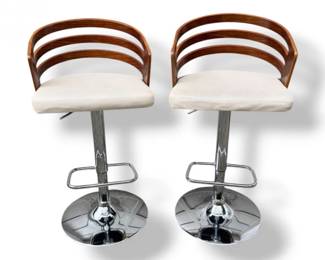 181 AdjustableSwivelBarStoolswWoodSlatBacksChromeBases