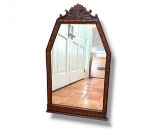 160 VintageOrnateCarvedWoodWallMirrorwDecorativeCrestTopFrame