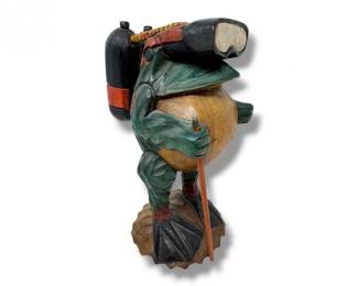 28 CarvedWoodenFrogScubaDiverFigurewTankGoggles