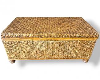 61 WovenRattanStorageTrunkChestWoodFrameHingedLid