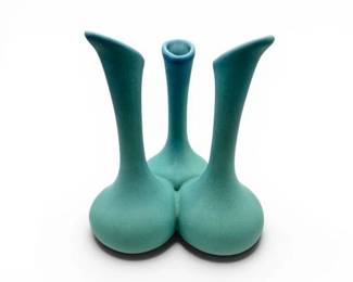 56 VintageMidCenturyVanBrigglePotteryTripleBudVase