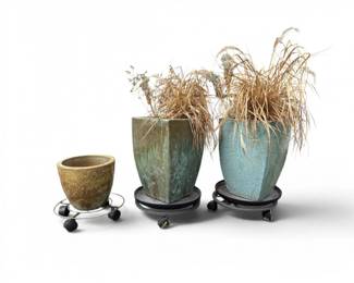 183 AssortedOutdoorPlanterswRollingPlantStands