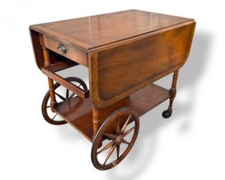 177 VintageGenuineMahoganyDropLeafTeaCartwDrawerWheels