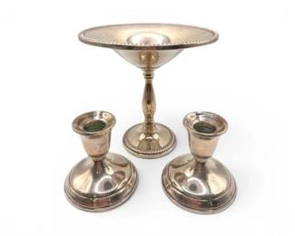 39 WeightedSterlingSilverCompotePairCandlesticks