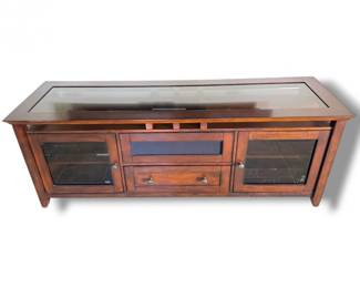 12 WoodMediaConsolewTemperedGlassTopStorageCabinets