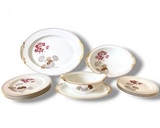117 NoritakeGeraniumChinaSetPlatterPlatesBowlGravyBoat