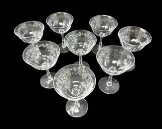 121 8LenoxCastleGardenEtchedCrystalChampagneCoupeGlasses