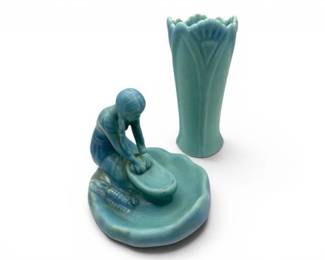 10 VintageVanBriggleArtPotteryMaidenGrindingCornFigureVase