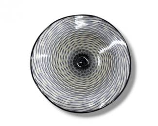 97 SignedArtGlassBowl2008HandBlownSwirlPatternFootedDish