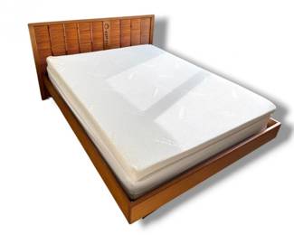 125 QueenBedFramewSlattedHeadboardTempurPedicMattressTopper