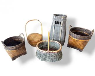 24 AssortedLargeWovenBasketsMixedShapesSizes