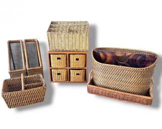 91 WovenStorageBasketswMagazineHoldersDrawerOrganizerUnit