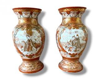 13 AntiqueJapanesePorcelainVaseswMoriageFiguralScenes