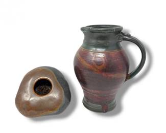 17 StudioPotteryPitcherJohnDunlapStyleIkebanaFlowerFrog