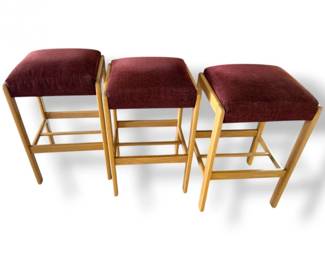 94 Setof3WoodBarStoolswUpholsteredSeatsCounterHeight
