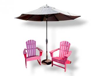 63 RedAdirondackPatioChairswUmbrellaBase