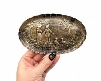 20 BritishSterlingSilverRepousseDishFiguralScenec1800s7619g