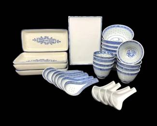 147 AsianPorcelainBowlsTeacupsSpoonswPfaltzgraffPlates