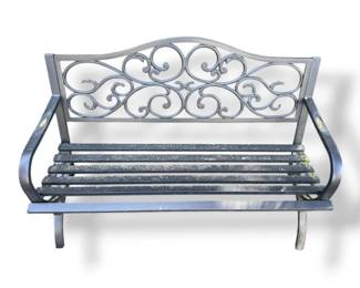 168 WroughtIronGardenBenchwOrnateScrollDesignArmrests