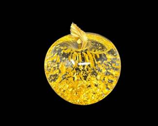 119 GOLDENFLOWStudios23ktGoldFlakeHandblownGlassApplePaperweight