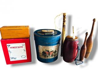 124 MixedMusicalInstrumentsDrumsClubsKalimbaFluteBandSet