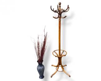 182 VintageBentwoodCoatRackwUmbrellaStandDecorativeFloorVase