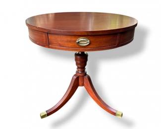 81 AntiqueWoodenDrumTablewSingleDrawerPedestalBaseBrassPull