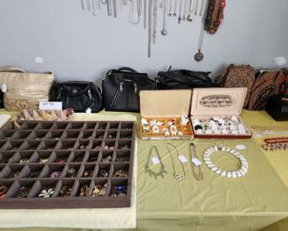 Purses, pins, earrings, necklaces