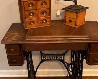 Early spice box and coffee grinder