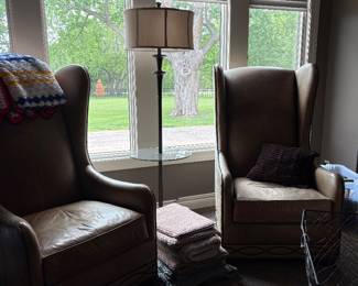 Pair of leather high back chairs 