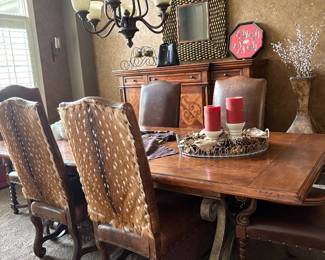 Large Dining table & 6 high back Axis deer hide back chairs set 